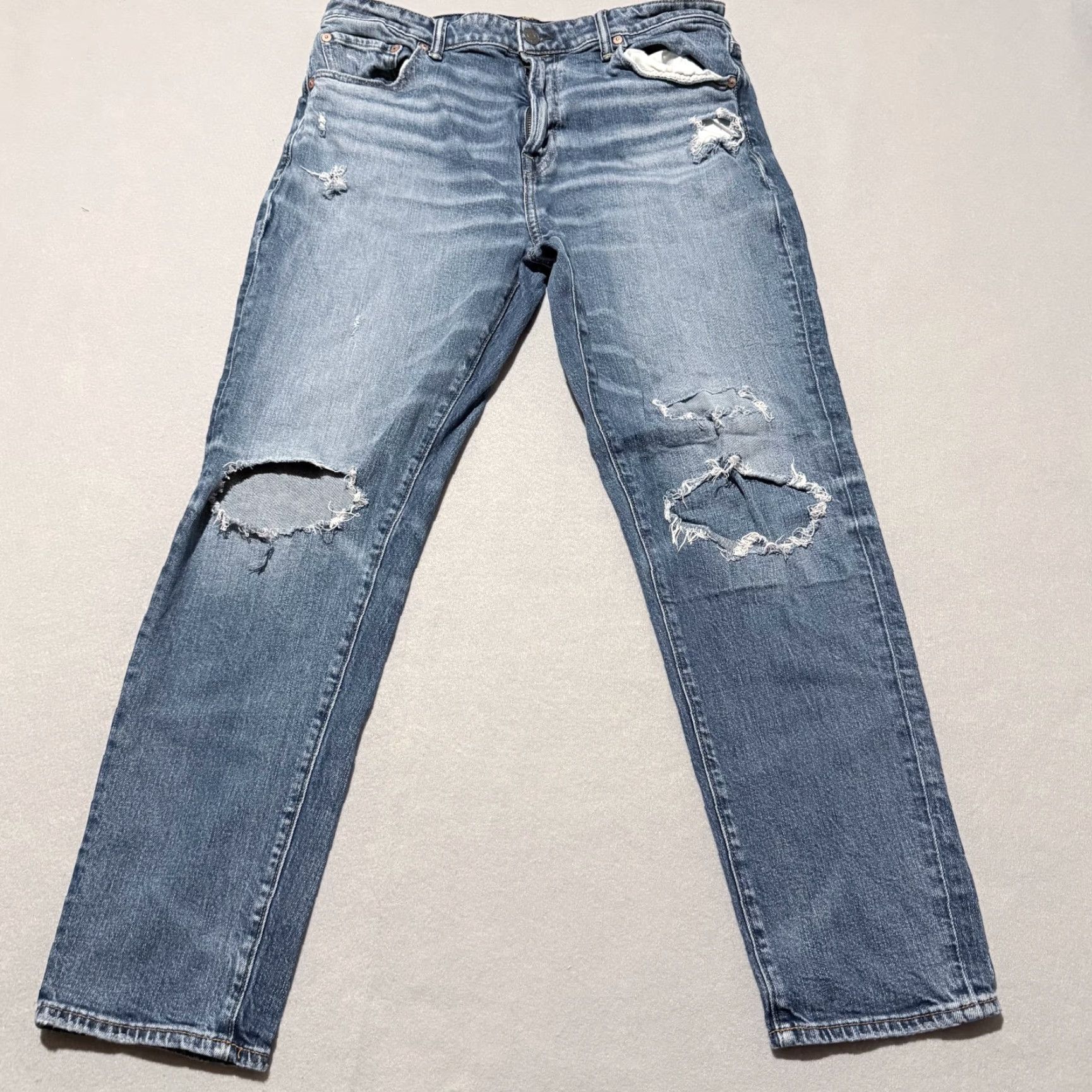 American Eagle Outfitters American Eagle Jeans Men's Blue Denim Stretch Distressed Relaxed Slim - 34x32 Jeans Size US 34 / EU 50 - 2 Thumbnail