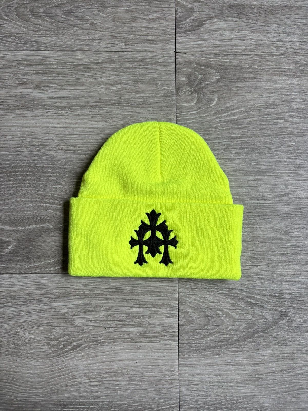 Chrome Hearts Neon Green Triple Cross Cemetery Beanie