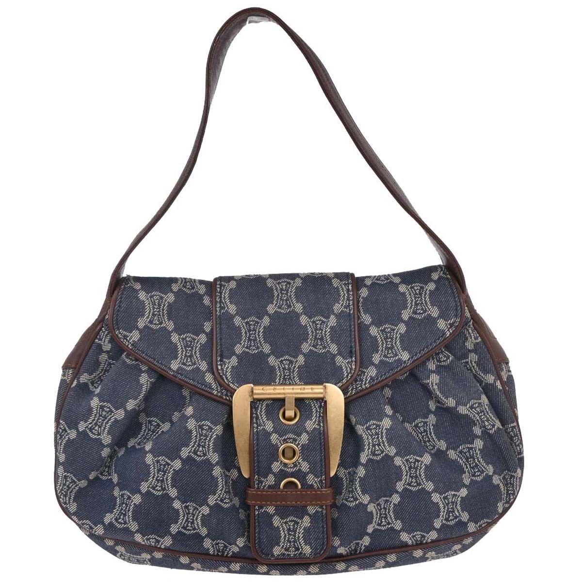 Celine Celine Vintage Triomphe Shoulder Bag Denim with Leather Size ONE SIZE - 1 Thumbnail