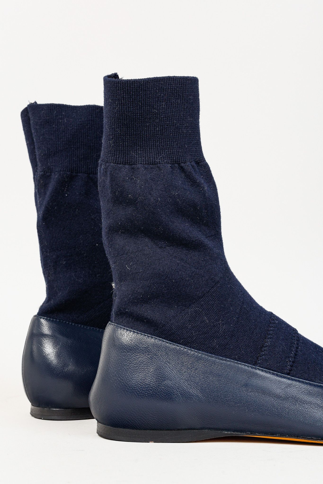 Tibi Tibi Borg Navy Leather Flat Sock Boots Size US 6 / IT 36 - 8 Thumbnail
