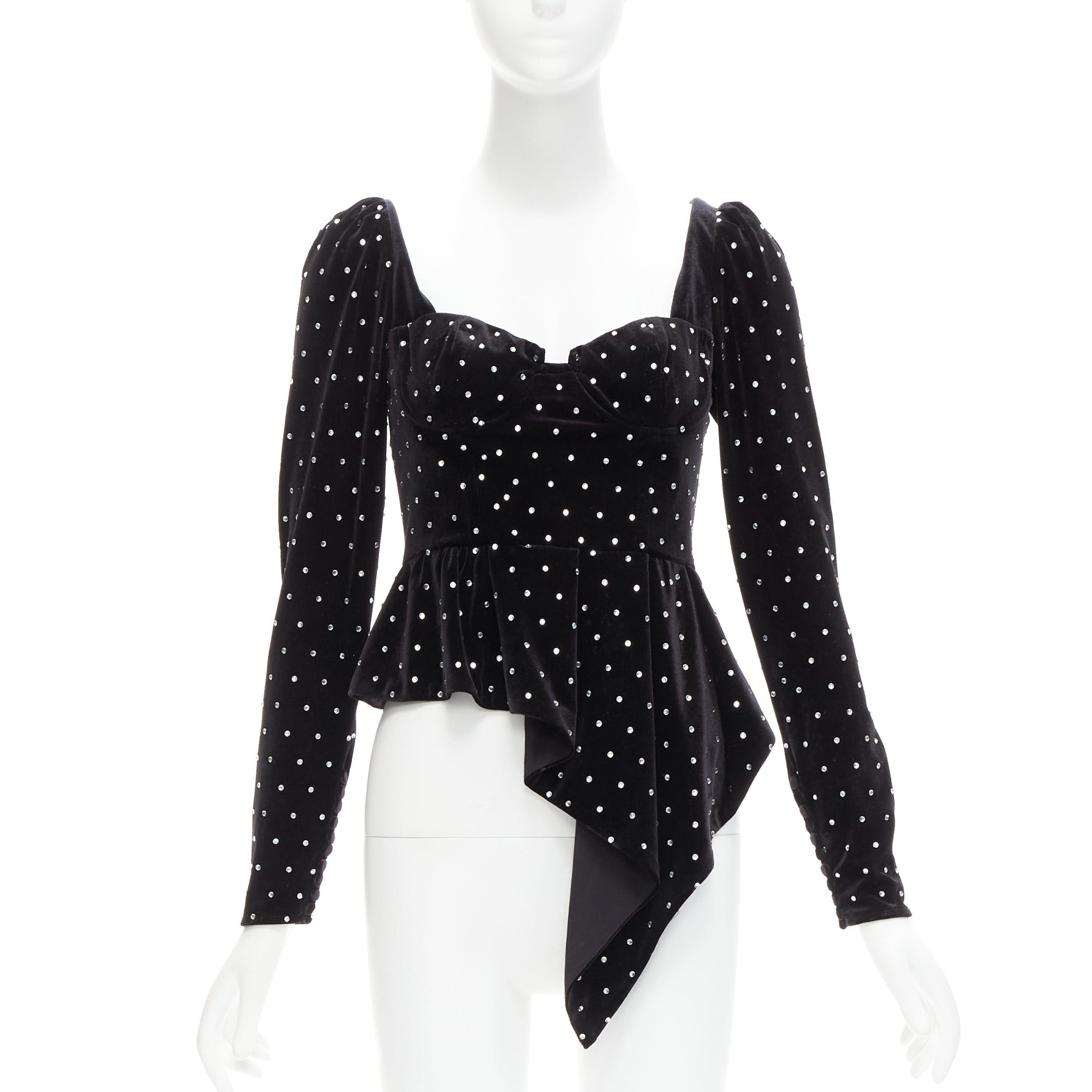 Self-Portrait SELF PORTRAIT black silver crystal velvet tie puff sleeve top UK6 XS Jennie Size XS / US 0-2 / IT 36-38 - 1 Thumbnail