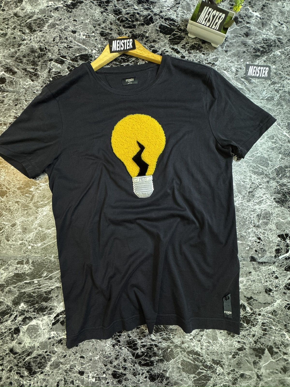 Fendi Fendi Black Fur Light Bulb T-shirt Size US M / EU 48-50 / 2 - 1 Thumbnail