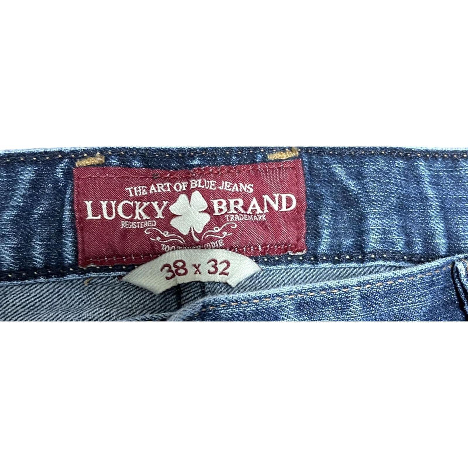 Lucky Brand VINTAGE Lucky Brand Jeans Mens Blue Denim Straight Leg 38x32 5-Pocket Belt Loops Regular Fit Stained Denim Pants Size US 38 / EU 54 - 6 Thumbnail