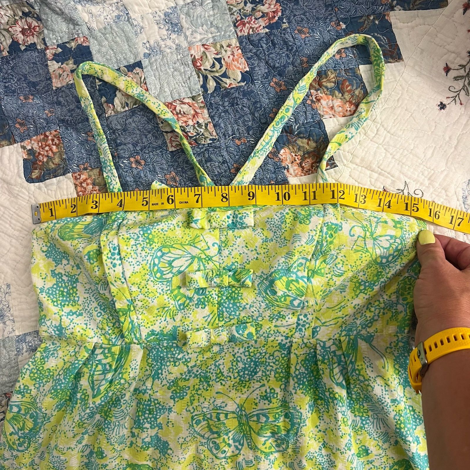Lilly Pulitzer 60s Lilly Pulitzer Blue Green Daisy Butterfly Strap Sundress Size M / US 6-8 / IT 42-44 - 16 Thumbnail