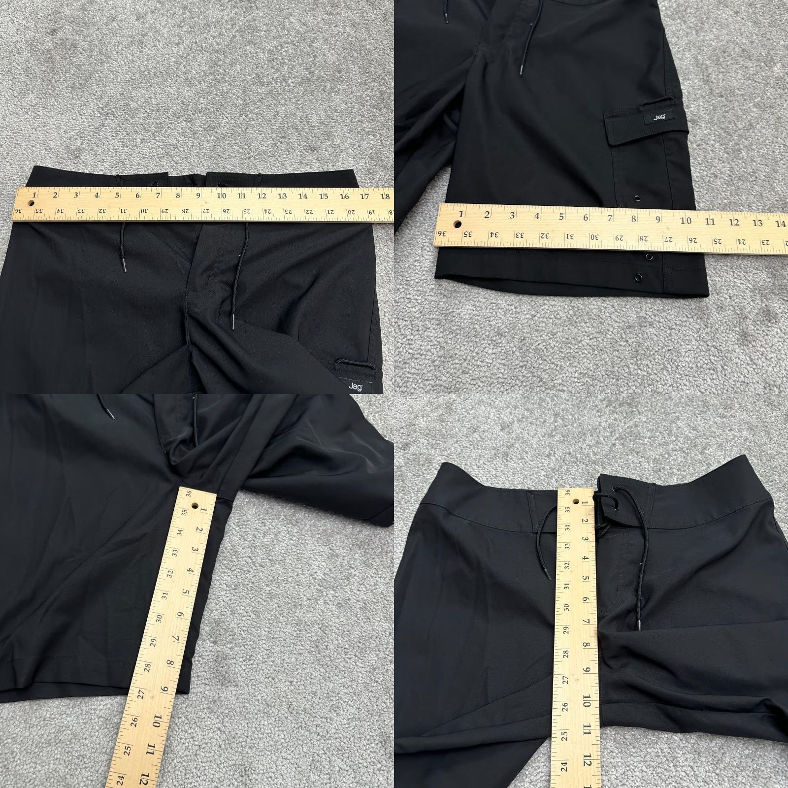Vintage Jag Cargo Board Shorts Mens Small Black Drawstring Swimming Beach Trunks 34x9 Size US 29 - 8 Thumbnail