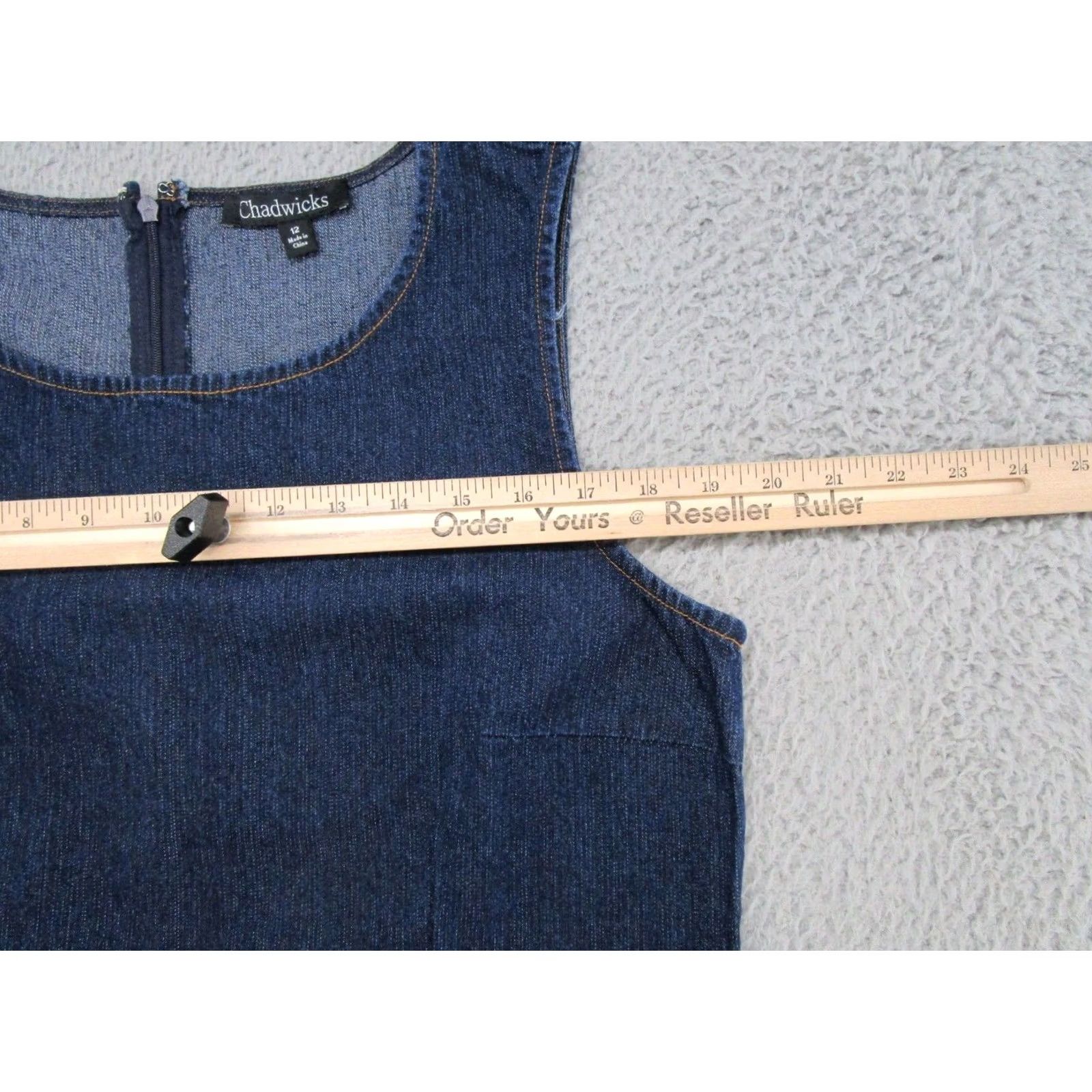 Denime Vintage Chadwicks Denim Midi Dress Women's Size 12 Blue Short Sleeve Back Slit 90s Classic Womens Size XL / US 12-14 / IT 48-50 - 6 Thumbnail