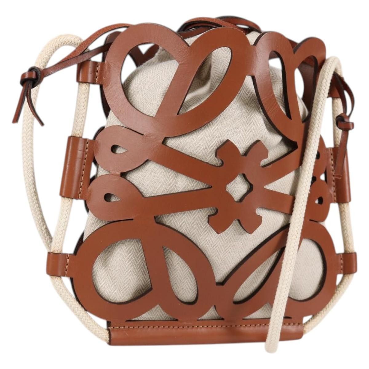 Loewe Loewe Anagram Drawstring Bucket Crossbody Bag Leather with Canvas Size ONE SIZE - 1 Thumbnail