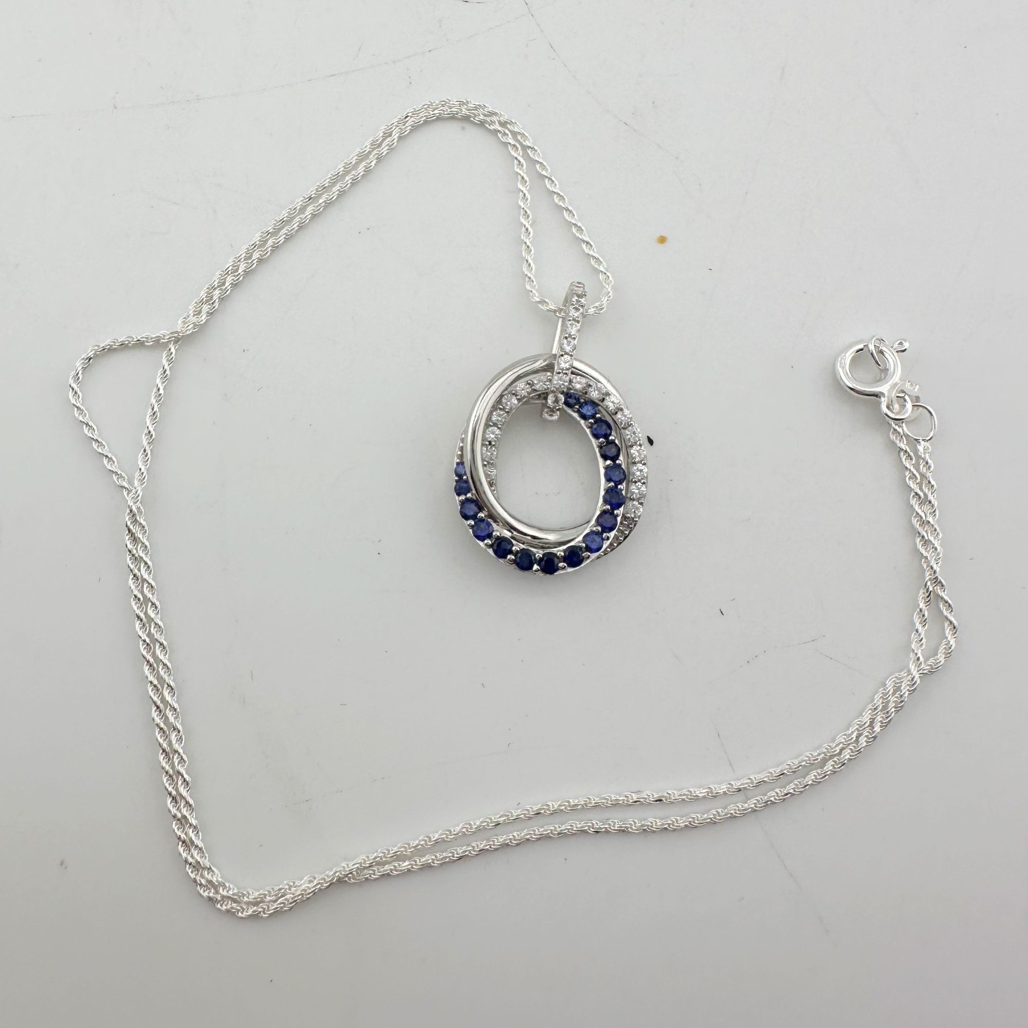 Other Blue and White Sapphire (Lab Created) Interlocking Loops Pen Size ONE SIZE - 11 Thumbnail