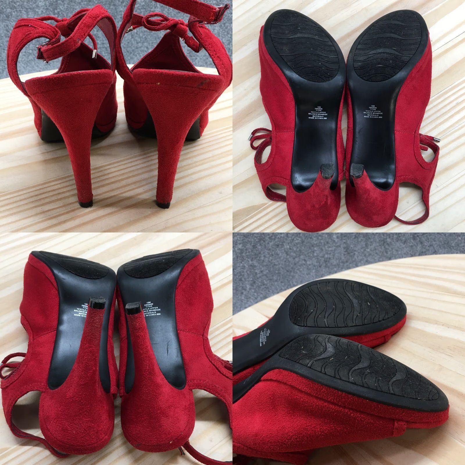 Vintage Impo Sandals Womens 10 M Titan Ankle Straps Pumps Red Suede Heels Casual Size US 10 / IT 40 - 8 Thumbnail