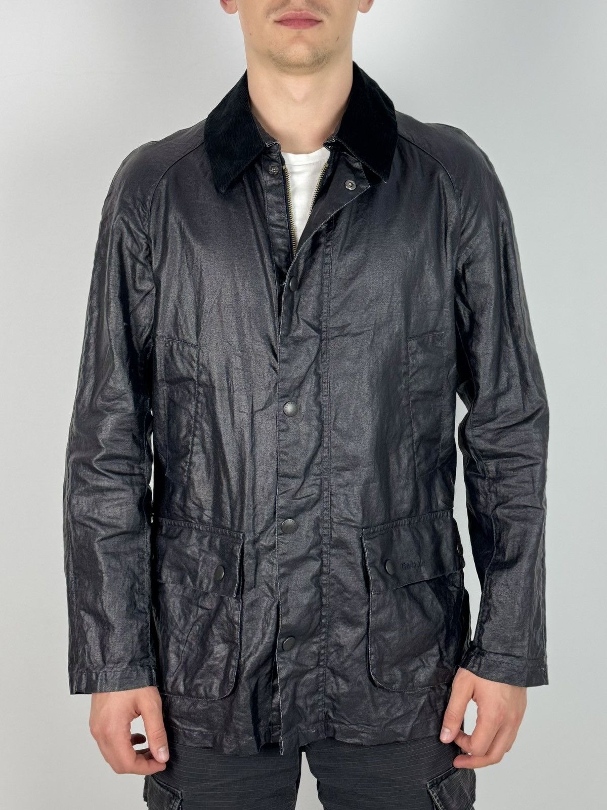 Barbour Barbour Keats Black Linen/Polyurethane Coat Jacket Size US S / EU 44-46 / 1 - 1 Thumbnail