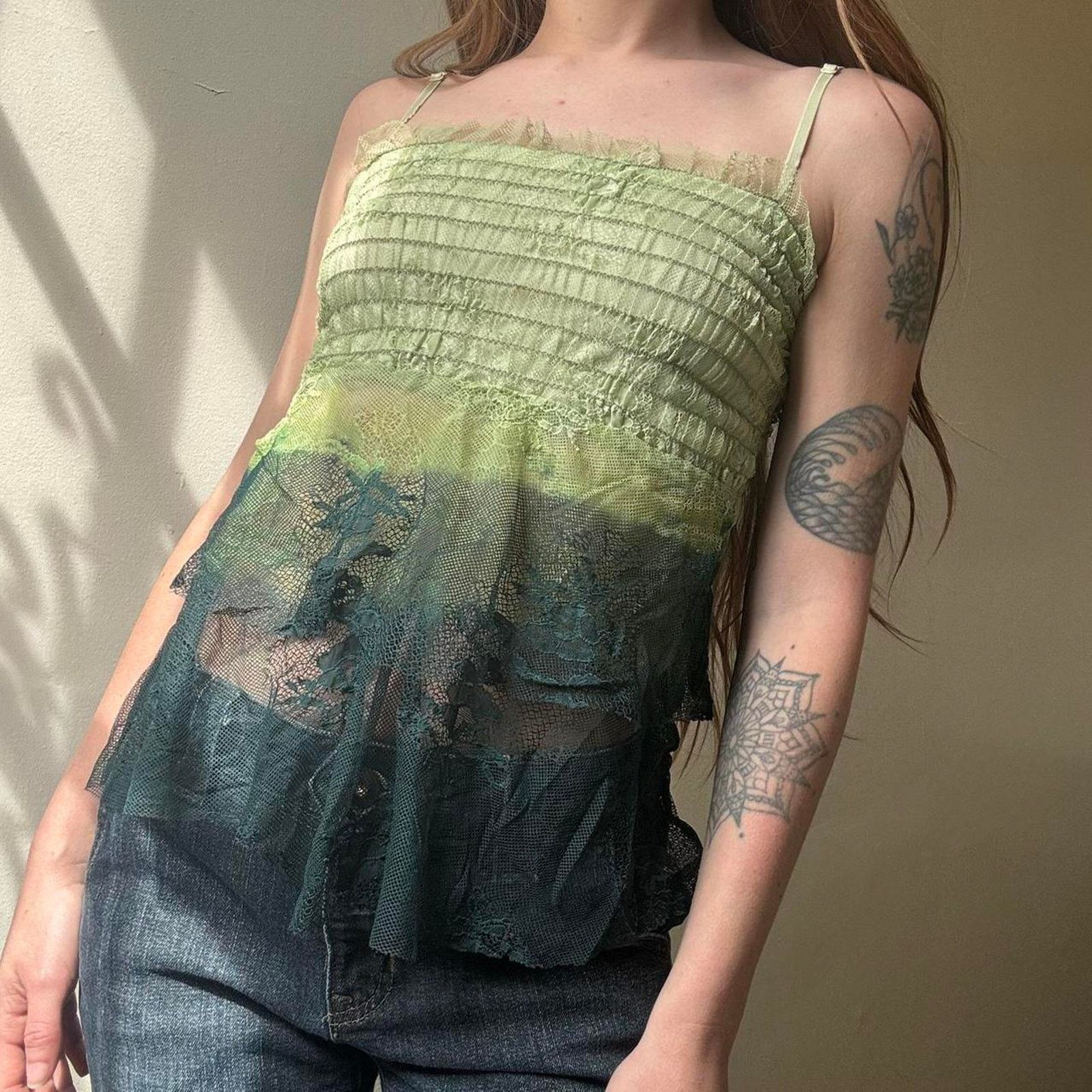 Other Vintage Arden B. Green Ombré Fairycore Lace Tank XS Y2K Size XS / US 0-2 / IT 36-38 - 2 Thumbnail
