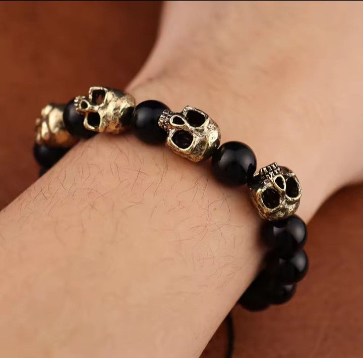 Jewelry Vintage Agate Skull Bracelet Size ONE SIZE - 1 Thumbnail