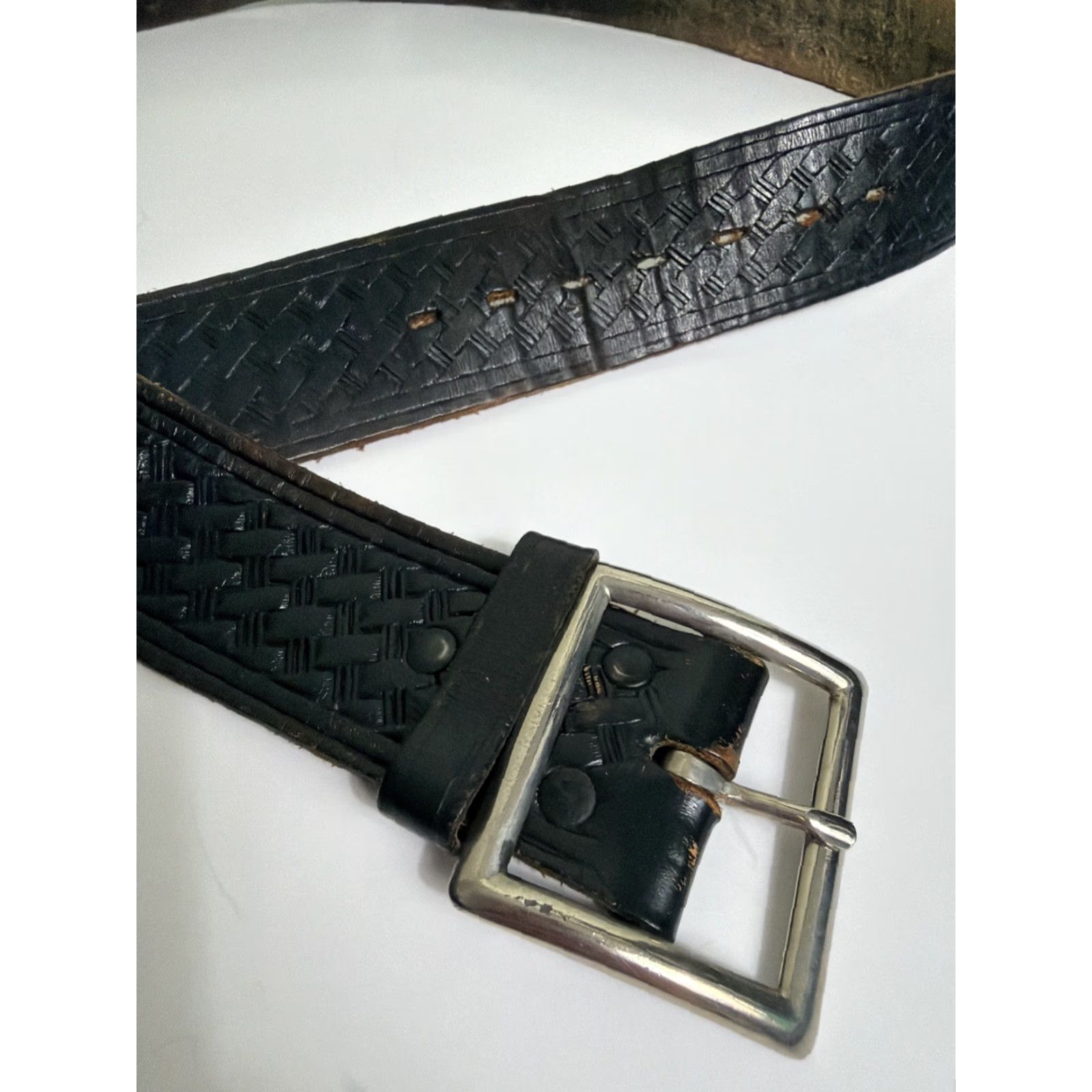 Vintage Butler’s Uniform Mens Belt 38 Brown Leather Embossed Distressed Leather Belt Size 38 - 2 Thumbnail
