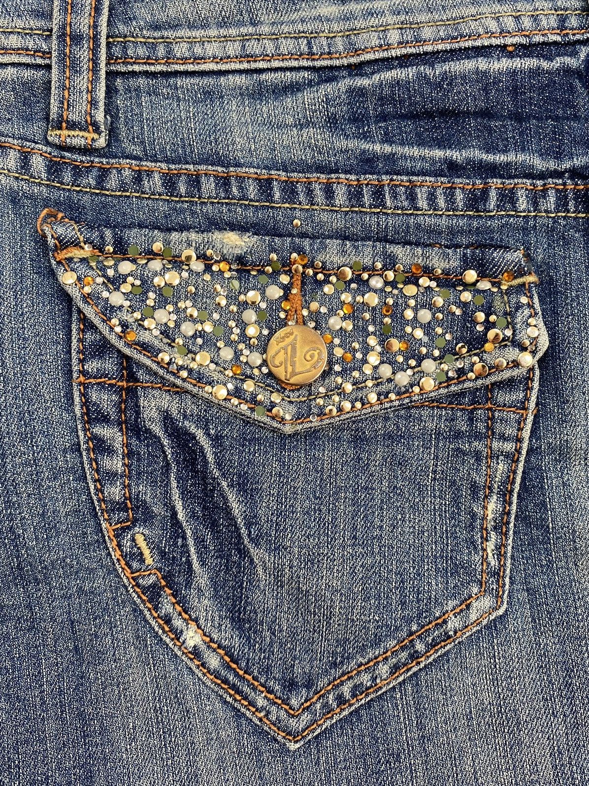Vintage Y2K Vintage Z Co. Rhinestone Washed Denim Mini Skirt Size 28" / US 6 / IT 42 - 5 Thumbnail