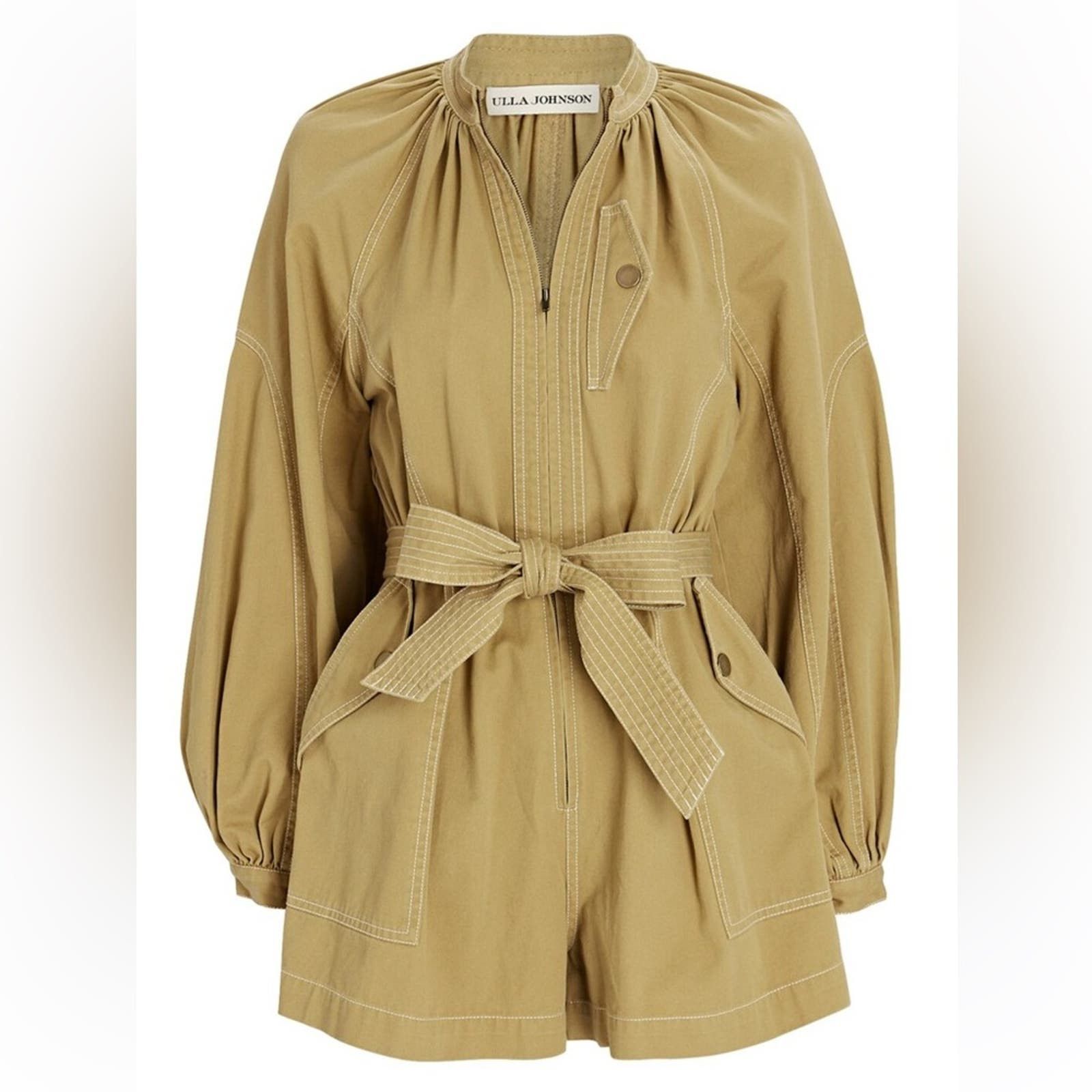 image of Ulla Johnson Piper Belted Cotton Playsuit Size 2 in Tan, Women's