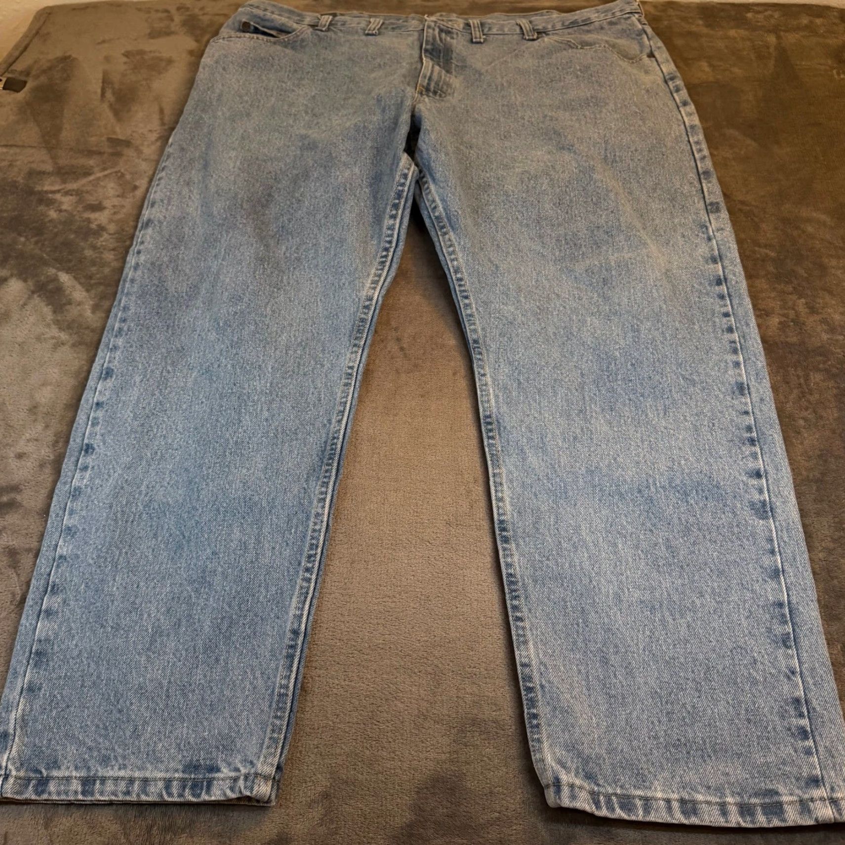 Wrangler Wrangler Jeans Mens Relaxed 44x30 Light Wash Denim 5-Pocket Casual Workwear Zip Button Stretch Straight Size US 44 / EU 60 - 2 Thumbnail