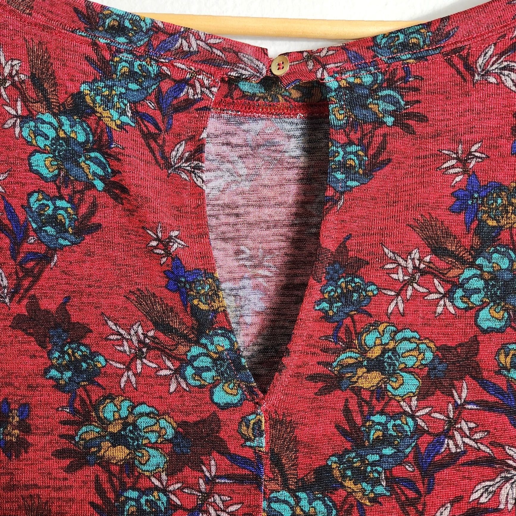 Free People Free People Dock Street Red Floral Ruffle 3/4 Sleeve Top L Women's Blouse Size L / US 10 / IT 46 - 5 Thumbnail