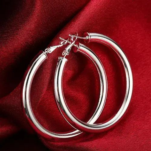 Japanese Brand × Vintage Vintage terling Silver Smooth Big Circle Hoop Earrings Size ONE SIZE - 3 Thumbnail