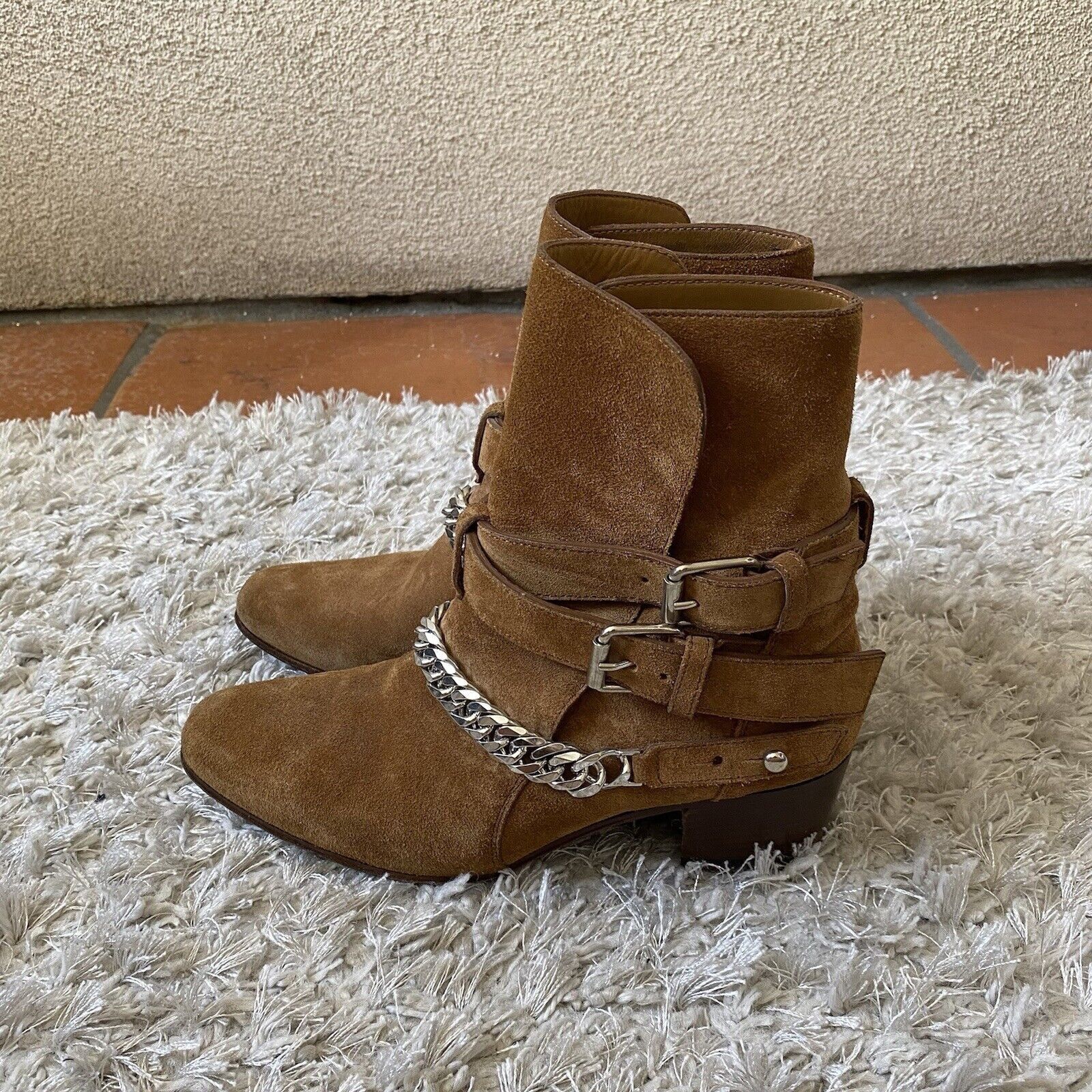 Amiri AMIRI Womens Shoes Tan Brown Suede Buckle Ankle Boots Chain Size US 6 / IT 36 - 6 Thumbnail