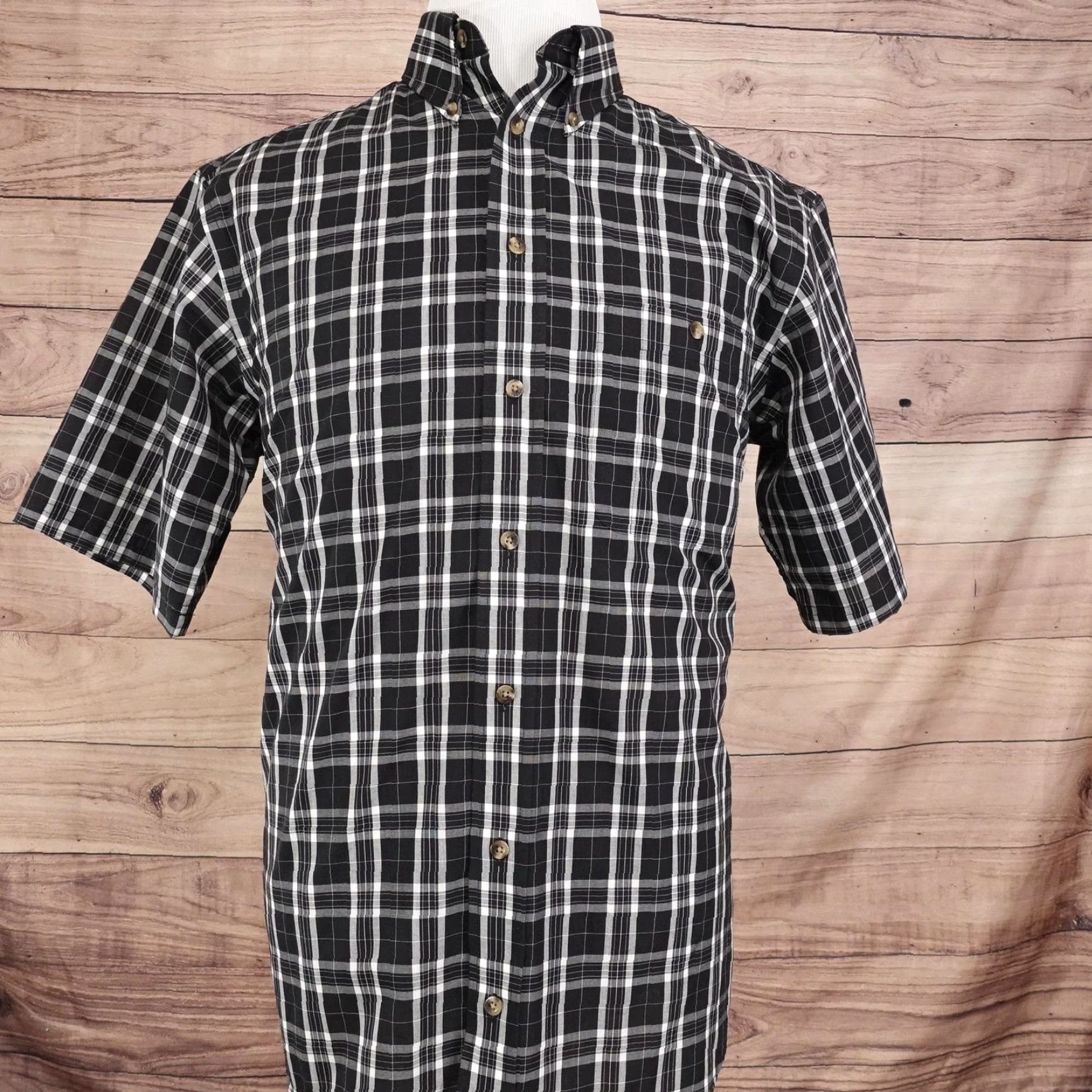 Roundtree & Yorke Roundtree & Yorke Shirt Mens Medium Black White Plaid Button Down Wrinkle Free Size US M / EU 48-50 / 2 - 3 Thumbnail