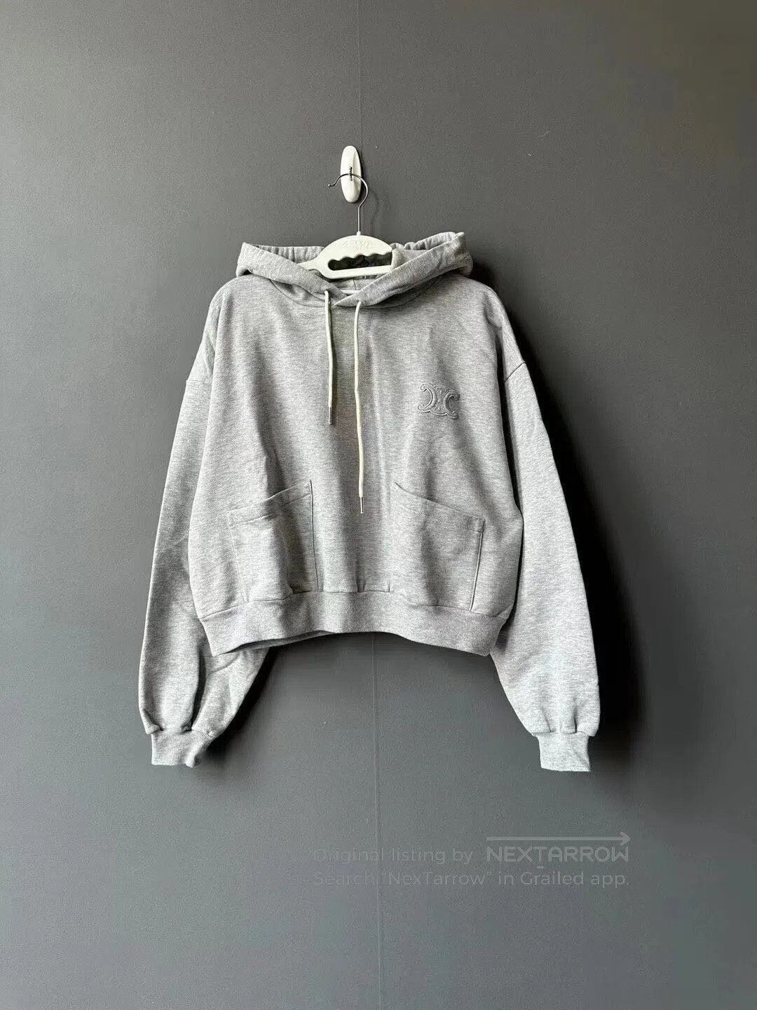 Celine CELINE Grey Triomphe Embroidered Logo Double-Pocket Hoodie Size M / US 6-8 / IT 42-44 - 1 Thumbnail