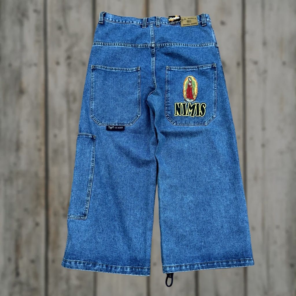 JNCO VINTAGE Nimis Virgin Mary Blue Jeans Jnco Style Wide Leg Mens Size 40x28 Denim Jeans White Logo 90s Grunge Hip Hop Y2K Boys Mens Size US 40 / EU 56 - 1 Thumbnail