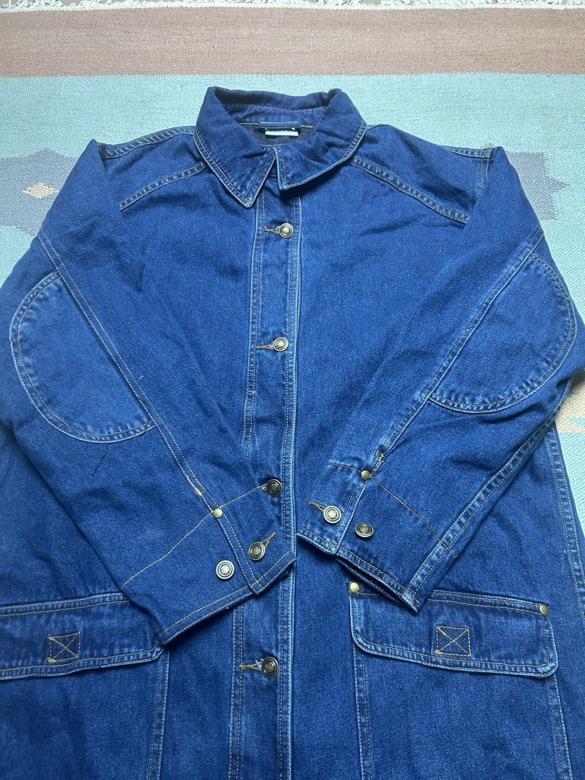 Vintage Vtg Long Denim Duster Trench Coat Jacket Western Boho Stea 8 Size 36" / US 14 / IT 50 - 5 Thumbnail