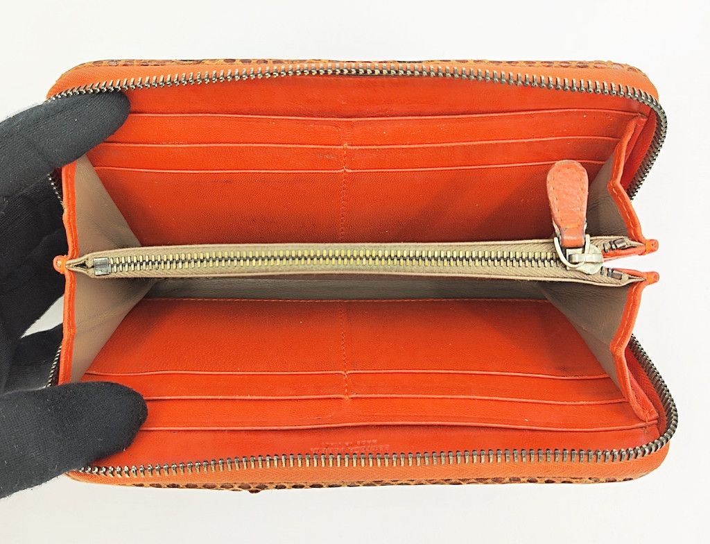 Bottega Veneta BOTTEGA VENETA intrecciato orange snake skin zipper wallet Size ONE SIZE - 4 Thumbnail