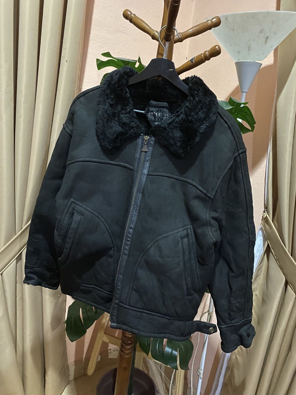 Vintage Vintage Y2K THIS ONLY Black Shearling Bomber Jacket Size US L / EU 52-54 / 3 - 4 Thumbnail