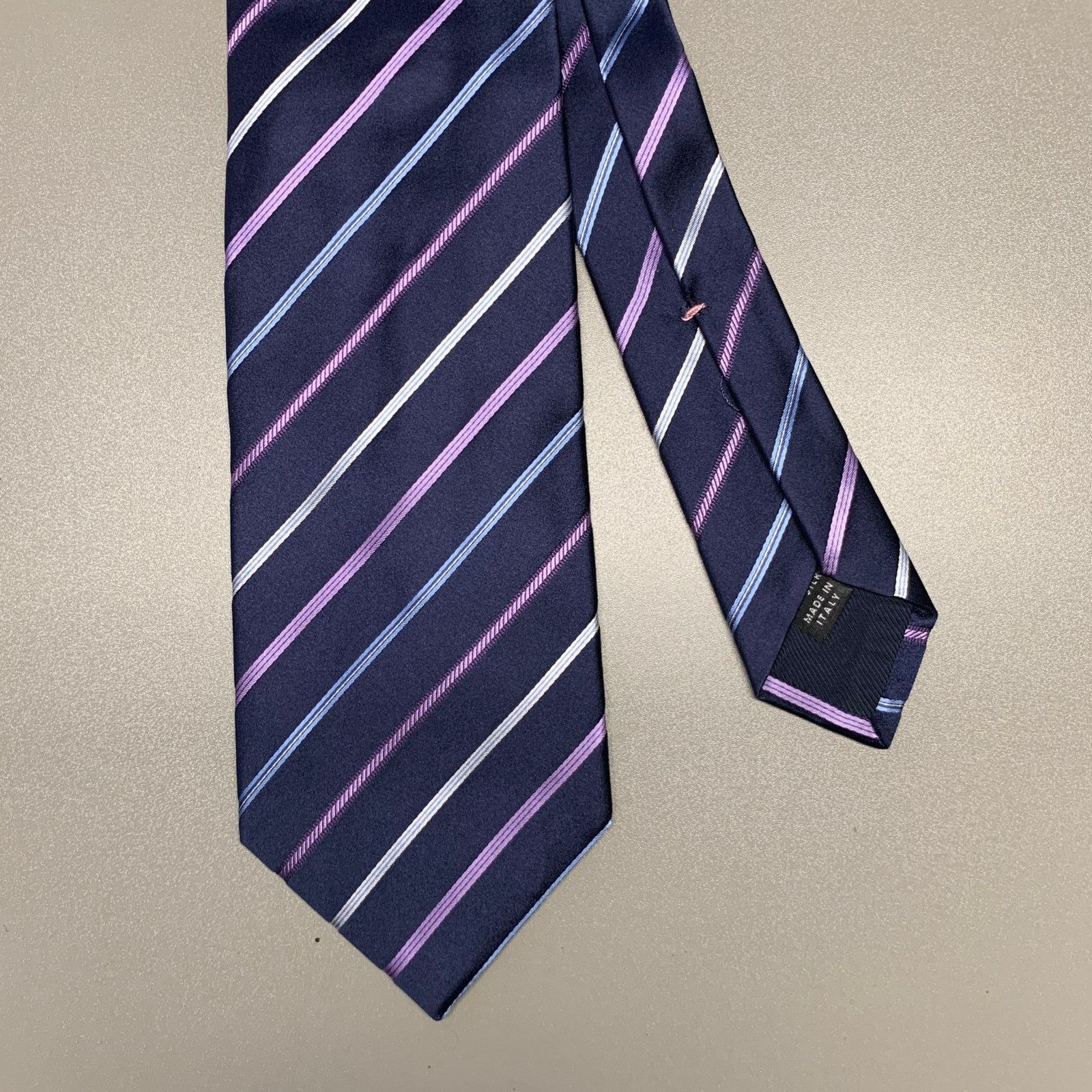 Other BORRELLI Navy Purple Diagonal Stripe Silk Tie Size ONE SIZE - 1 Thumbnail