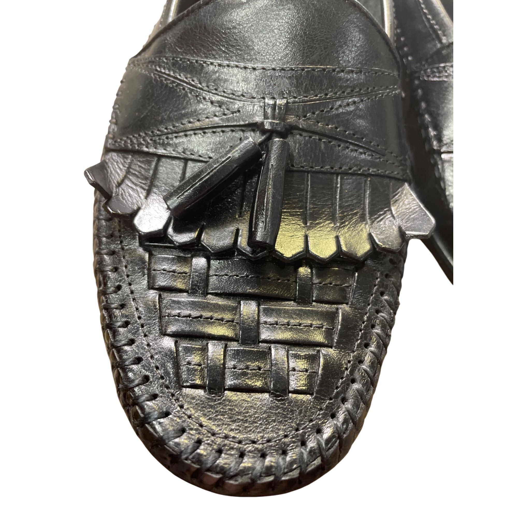 Designer French Shriner Black Leather Tasseled Slip-On Loafers Mens S Size US 8.5 / EU 41-42 - 15 Thumbnail