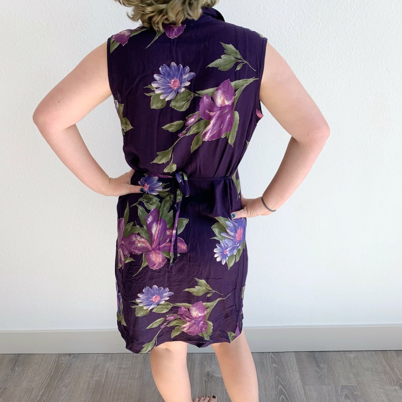 Vintage Caribou Dress Purple Floral Rayon Vintage 1990s Shift M Womens Size Medium Size M / US 6-8 / IT 42-44 - 3 Thumbnail