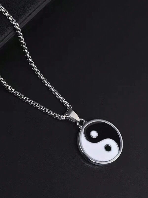 Jewelry x Vintage Yin Yang Pendant Y2K Necklace Chain in Silver, Men's