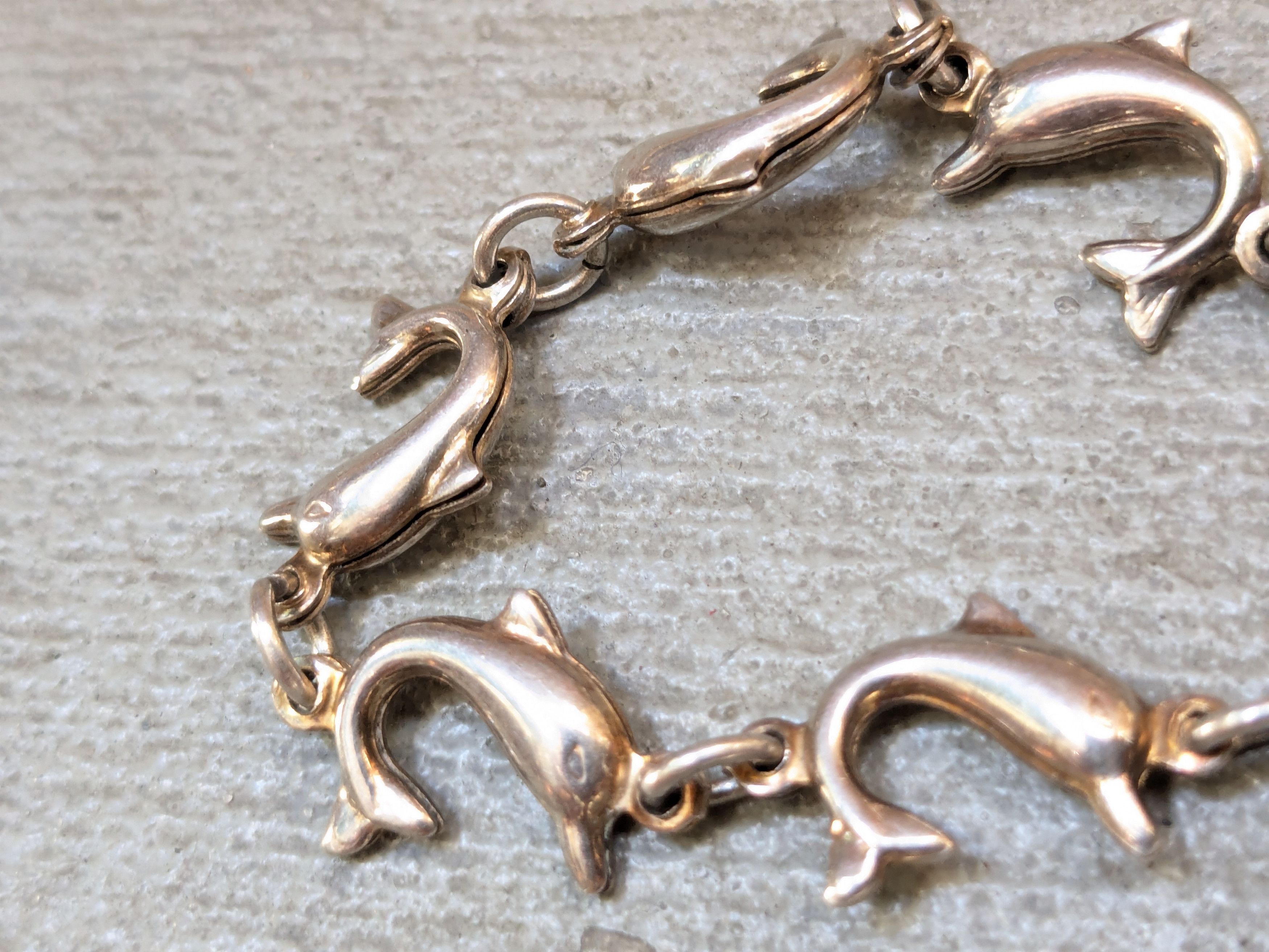 Jewelry × Vintage Vintage Sterling Silver Bracelet Dolphin Chain 7.25" Italy Size ONE SIZE - 8 Thumbnail