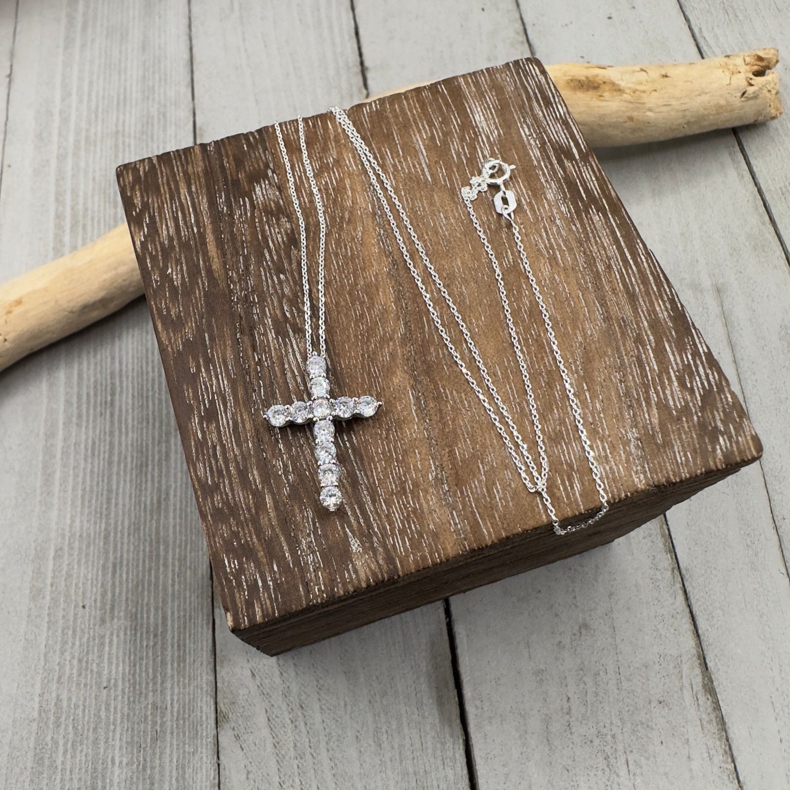 The Unbranded Brand Sterling Silver CZ Cross Necklace Size ONE SIZE - 3 Thumbnail