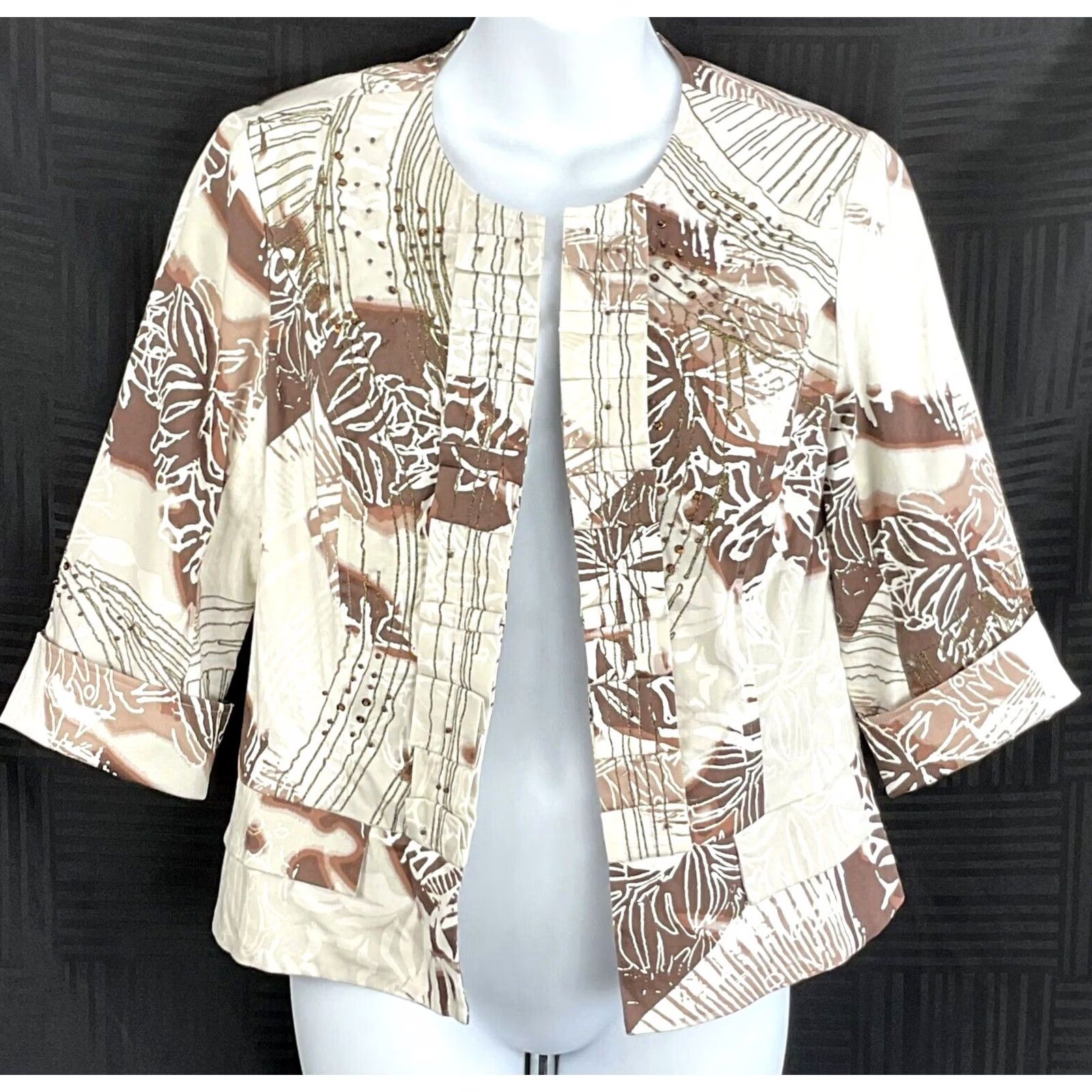 Coldwater Creek Coldwater Creek Blazer Jacket Cropped 4 Brown Geometric Beads Geometric Pattern Lined 3/4 Sleeve Womens Size S / US 4 / IT 40 - 2 Thumbnail