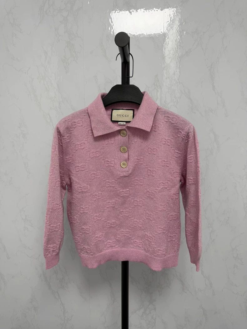 Gucci Gucci Full-printed old flower logo pink long-sleeved polo Size S / US 4 / IT 40 - 1 Thumbnail