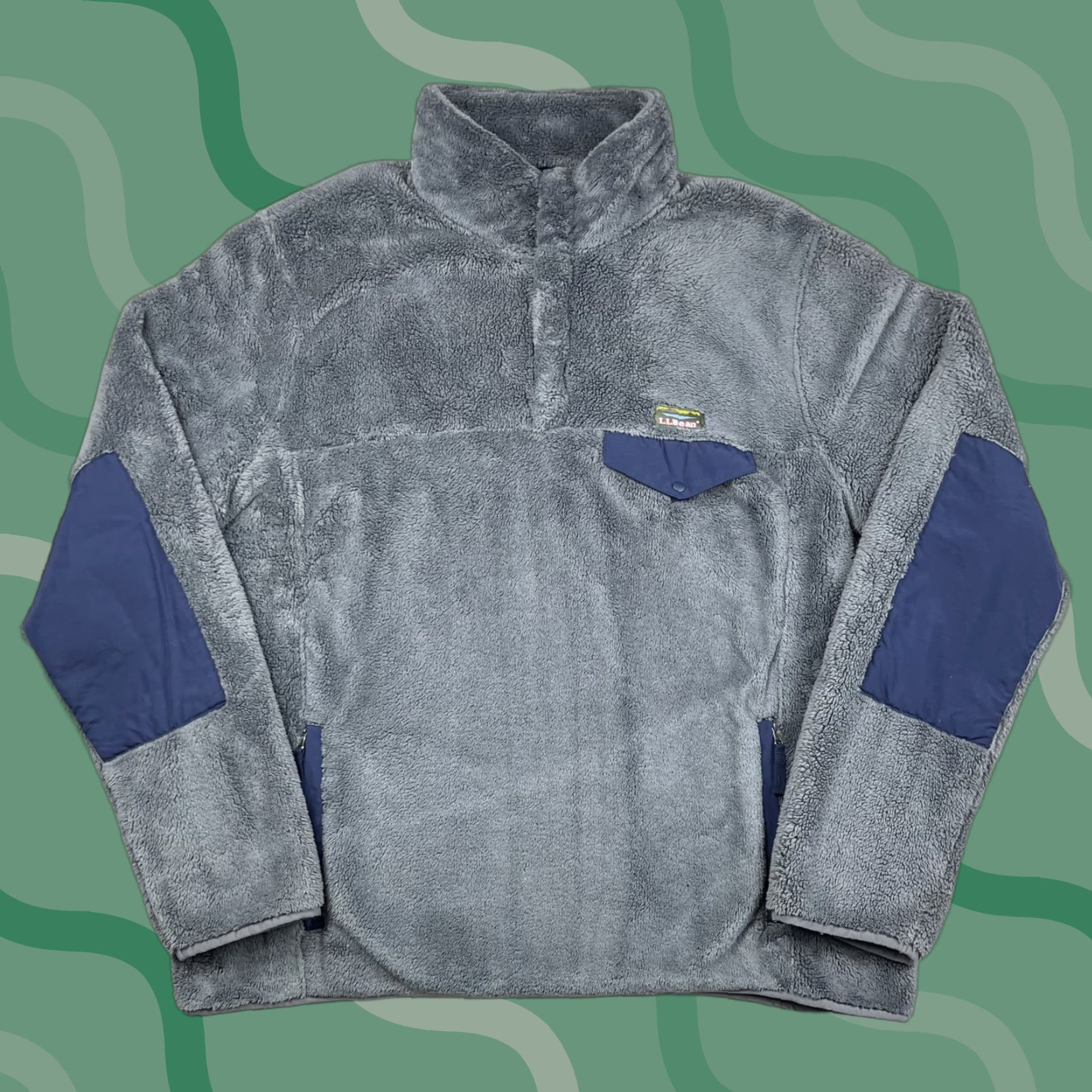 Vintage VINTAGE LL Bean Mens Pullover 1/4 Zip Fleece XL Gray Navy 90s All Seasons Thick Warm Pocket Elbow Patches Snap Size US XL / EU 56 / 4 - 1 Thumbnail