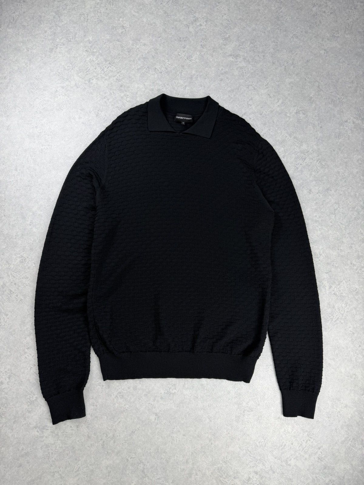 Emporio Armani Textured Knit Polo Sweater Black Size 48