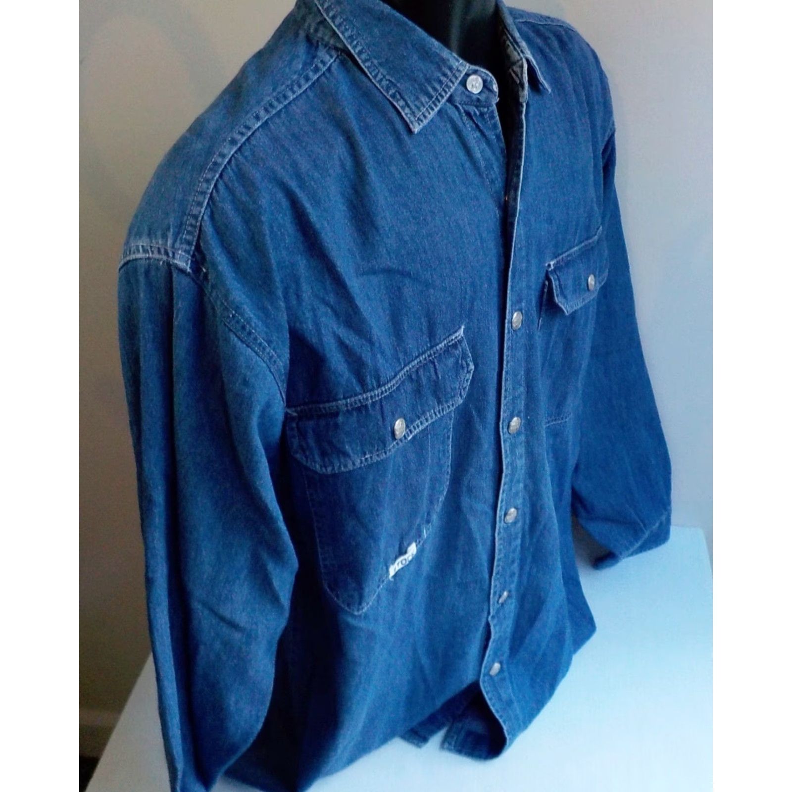 Denime ROBERT STOCK Shirt Denim Snap Front Blue M Adult Medium 100% Cotton Men Regular Long Sleeve Size US M / EU 48-50 / 2 - 4 Thumbnail
