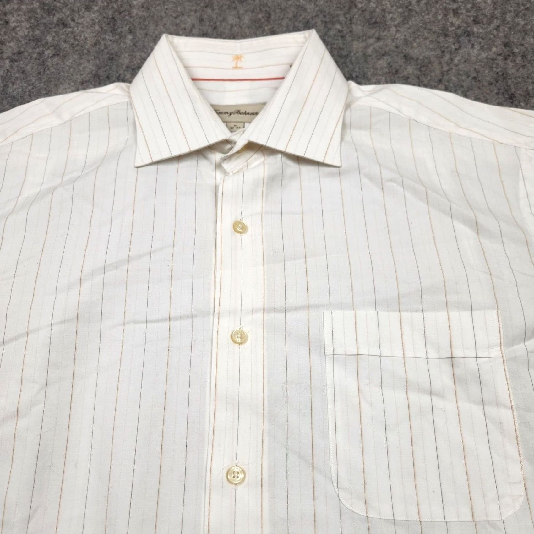 Tommy Bahama Tommy Bahama Dress Shirt Mens 16 32-33 White Brown Stripe 100% Cotton Casual Shirt Mens Regular White Stripe 16 32-33 Size US L / EU 52-54 / 3 - 5 Thumbnail
