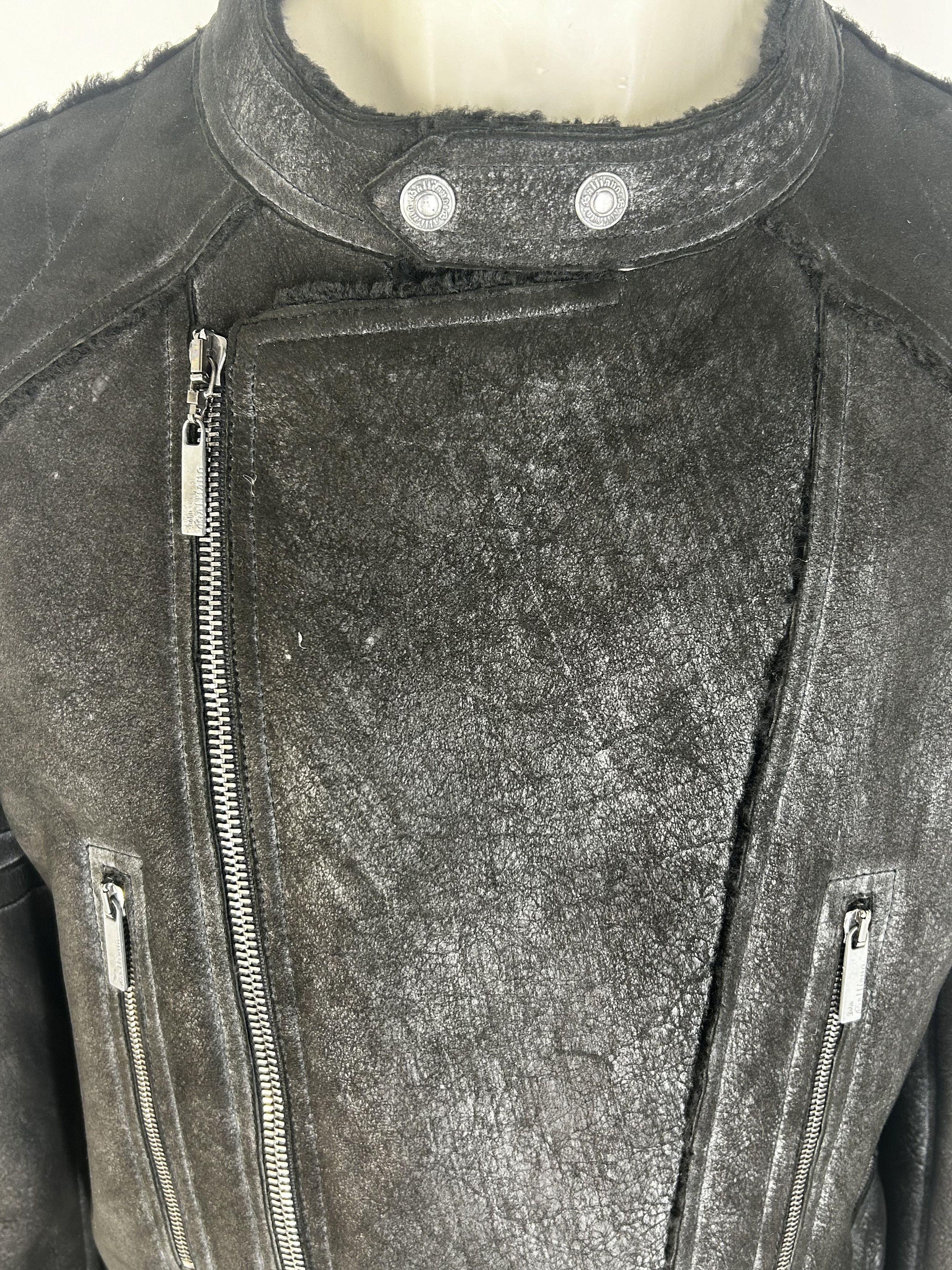 John Galliano John Galliano Black Shearling Leather Biker Jacket SIZE 54 Size US XXL / EU 58 / 5 - 4 Thumbnail