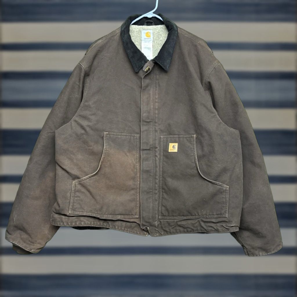 Carhartt VINTAGE Carhartt Jacket Mens 2XL Canvas Cotton Bomber Jacket Brown Lined Pockets 90s Style Size US XXL / EU 58 / 5 - 1 Thumbnail