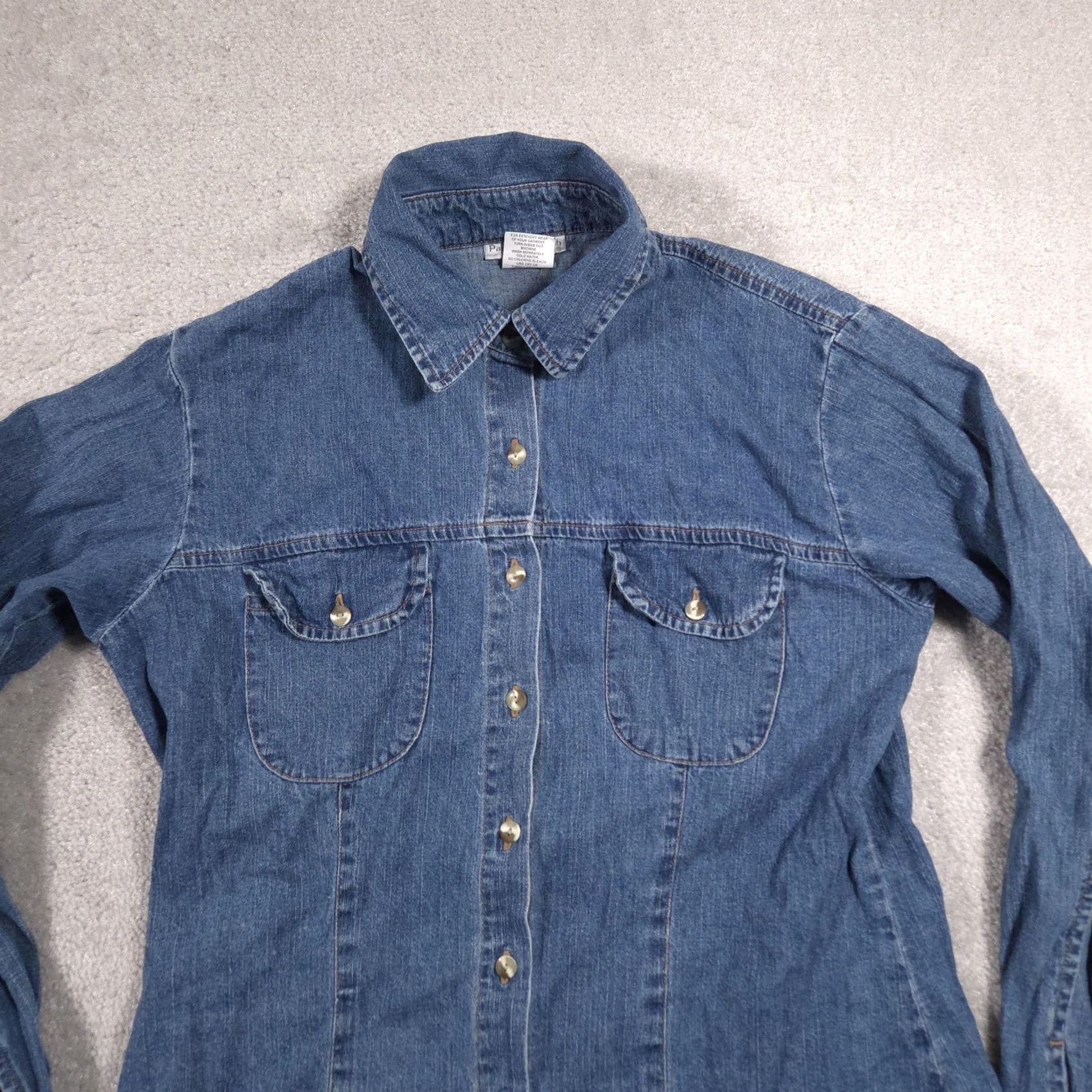 Denime VINTAGE Paris Sport Club Shirt Womens Large Blue Denim Button Front Long Sleeve Western Size L / US 10 / IT 46 - 4 Thumbnail