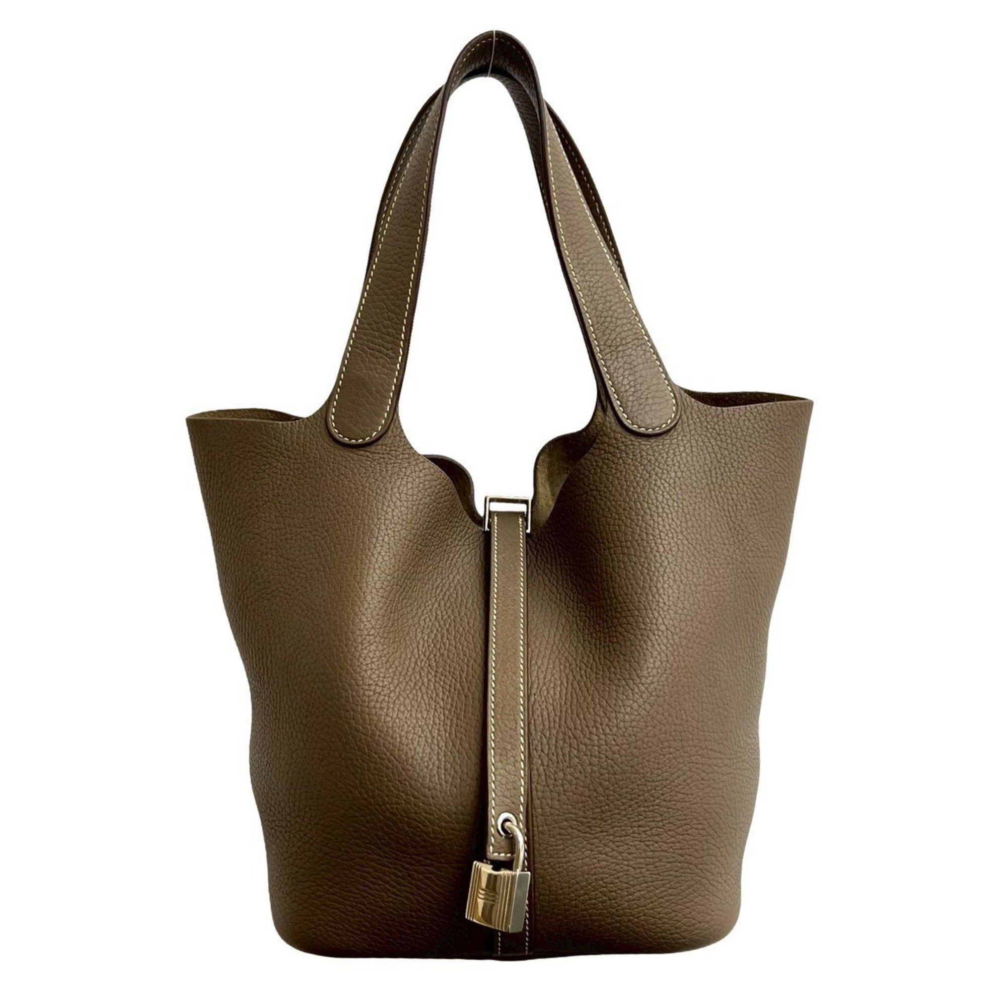 Hermes HERMES Picotin Lock MM Taurillon Clemence Leather Handbag/Mini Tote Bag Brown 42782 with X Stamp Size ONE SIZE - 1 Thumbnail
