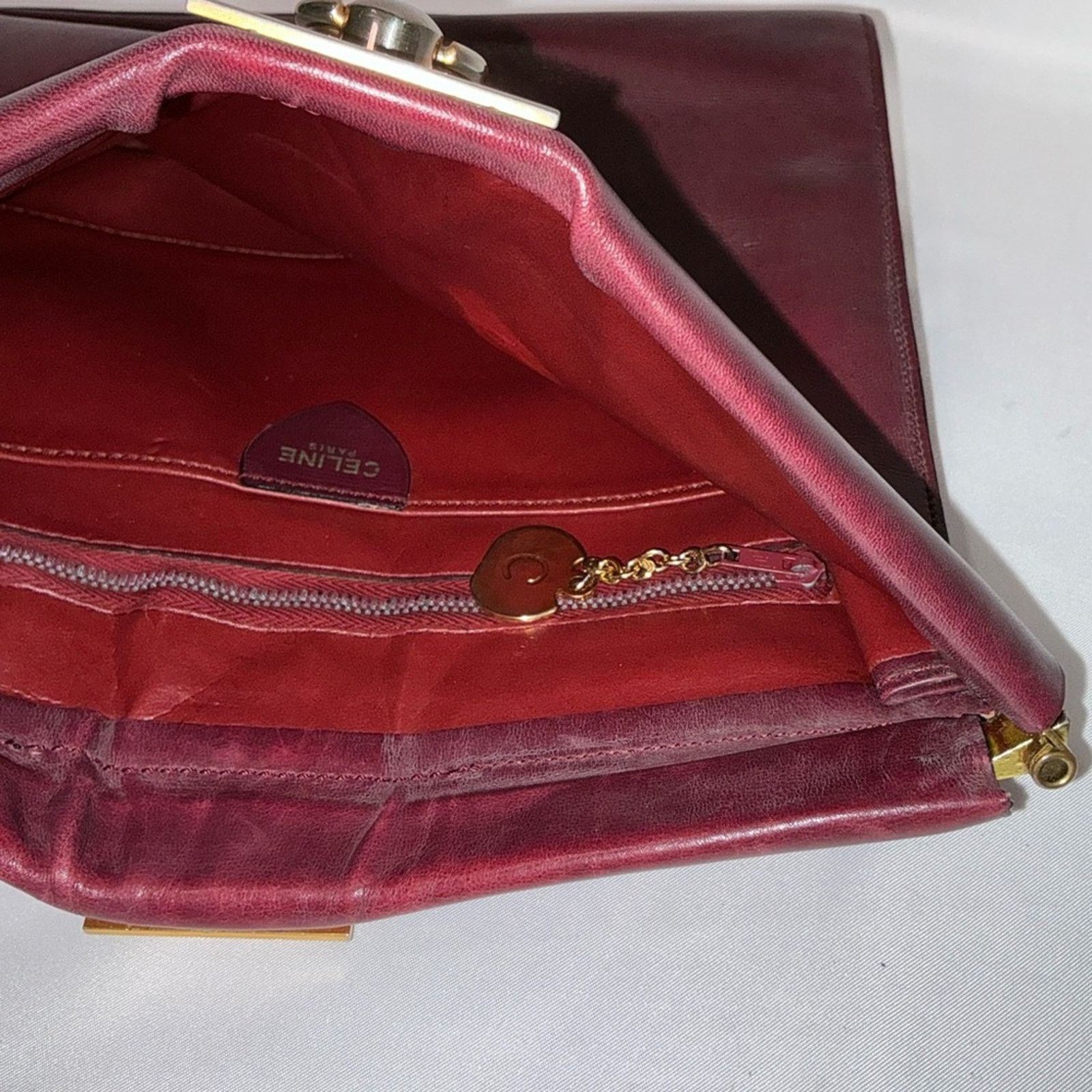Celine Vintage Celine Dep Red Burgundy Leather Clutch Frame closure Size ONE SIZE - 6 Thumbnail