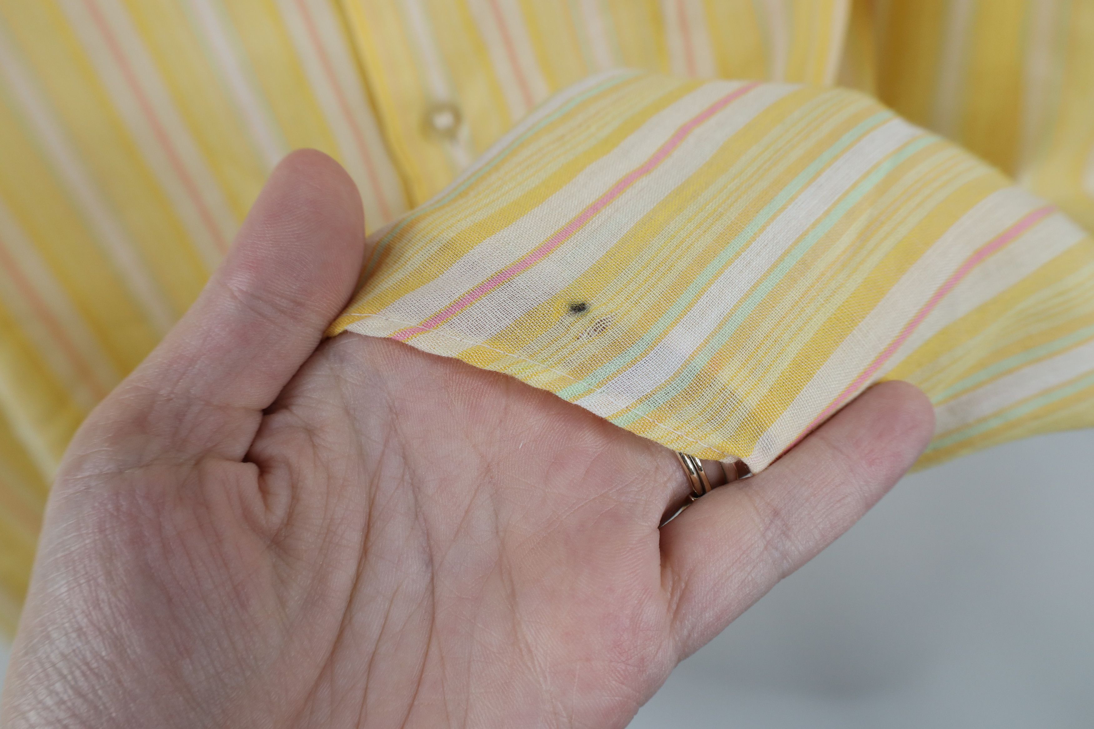 Vintage Vintage 70s Streetwear Sheer Rainbow Striped Button Shirt Size US XL / EU 56 / 4 - 4 Thumbnail
