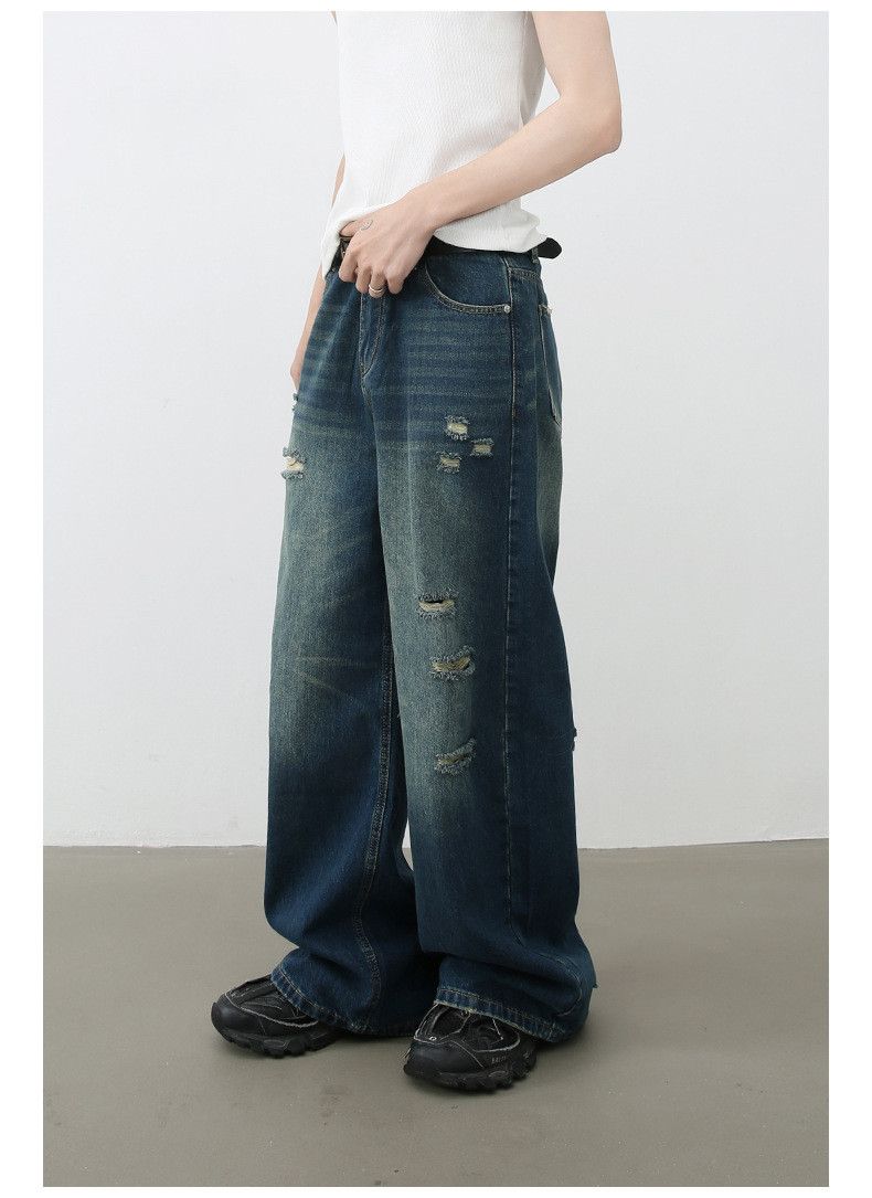 Japanese Brand × Vintage Men's loose straight retro all-match wide-leg ripped jeans Size US 32 / EU 48 - 4 Thumbnail
