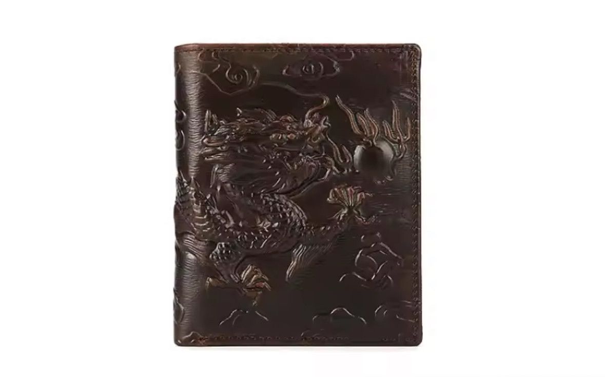 Vintage High Quality Leather Short Wallet 3D Dragon Card Wallet Size ONE SIZE - 1 Thumbnail