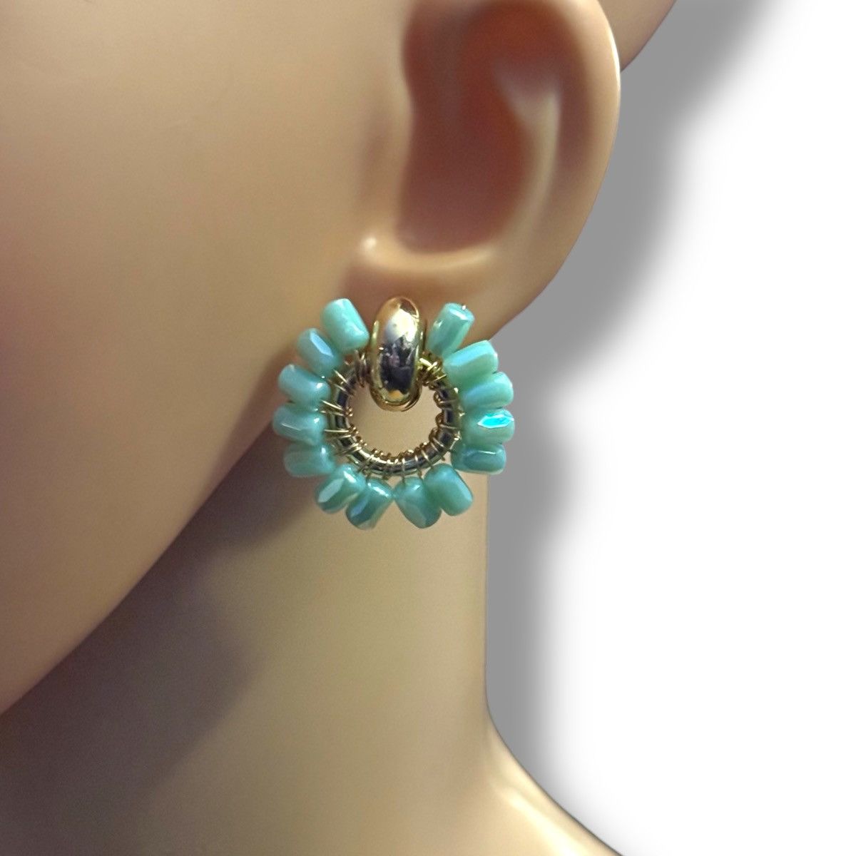 Other Aqua blue beaded sunflower earrings Size ONE SIZE - 2 Thumbnail